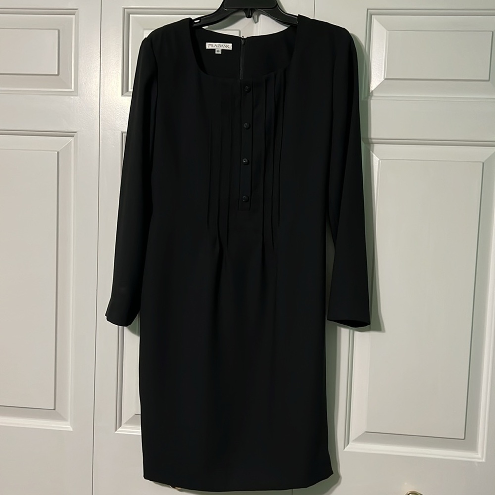 Vintage Jos A Bank Black Buttoned Long Sleeve Dress with Shoulder Pads